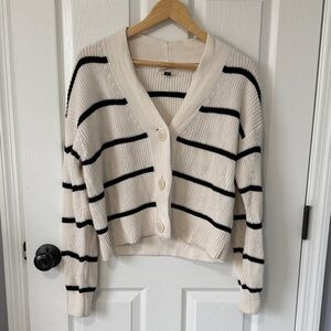 Universal Thread Cream and Black Striped V-Neck Button Cardigan